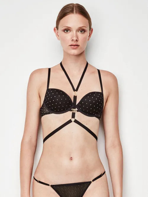 Push up effect bra with gold trim detail