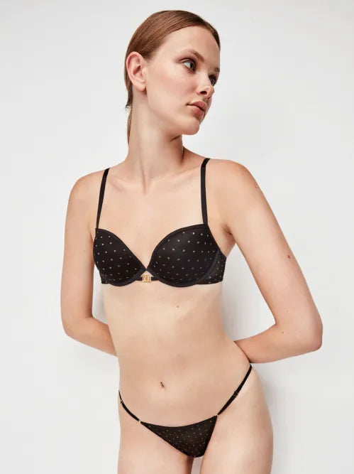 Sujetador efecto push up con detalle de pieza dorada