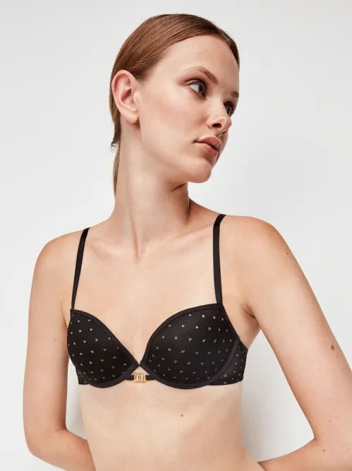 Push up effect bra with gold trim detail